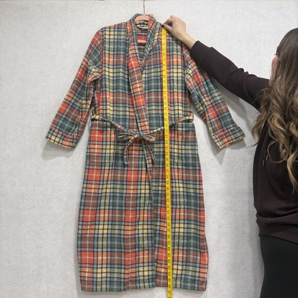 LL Bean Robe Womens Small Petite Red Green Plaid Flannel Cotton Lounge Wear - Picture 5 of 10